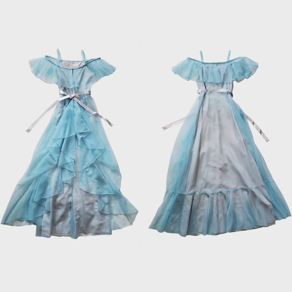 Vintage Dresses Vintage 7s Blue Prom Dress Cottagecore Princess Off